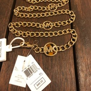 MICHAEL KORS METAL CHAIN Women’s MK Logo Gold tone Belt Size L/XL NWT